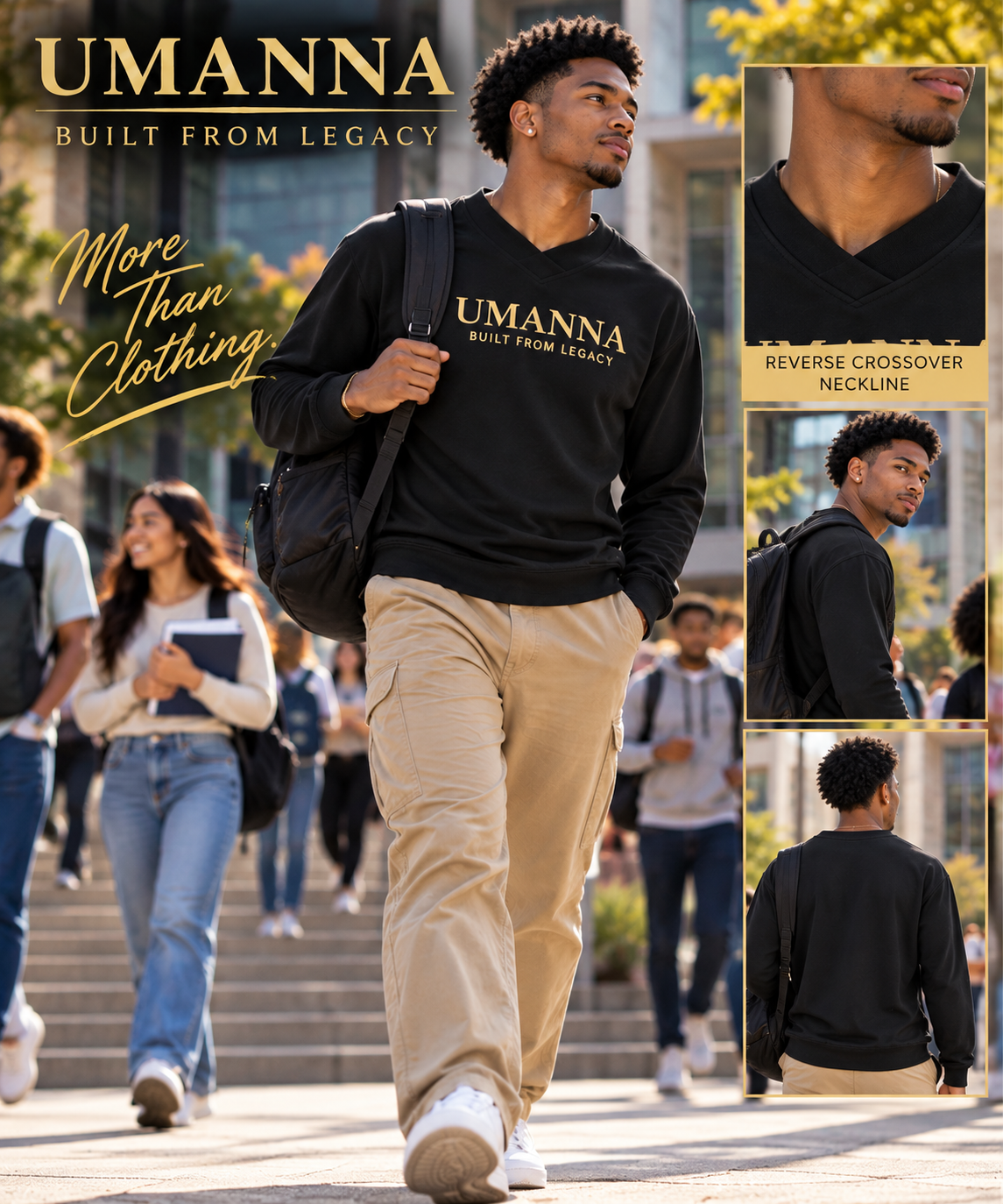 UMANNA Signature Heavyweight Long Sleeve — Featuring our distinctive reverse crossover neckline. More Than Clothing. Built From Legacy.